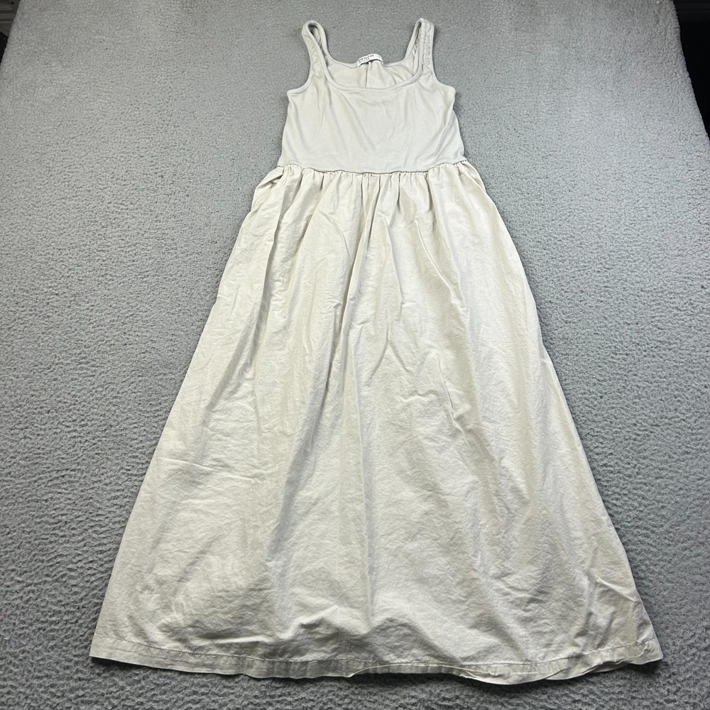 Stateside Womens Mixed Media Tank Maxi Dress Ivory Cream Cotton Slub Poplin Sz M